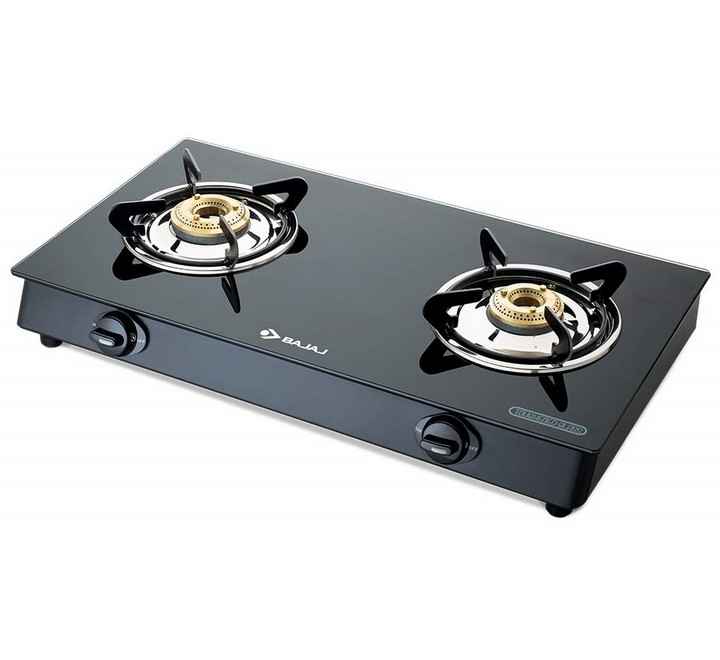 Bajaj GP6 2-Burner Stainless Steel & Glass Gas Stove (Manual Black ISI Certified) (450500 2BR GP6)